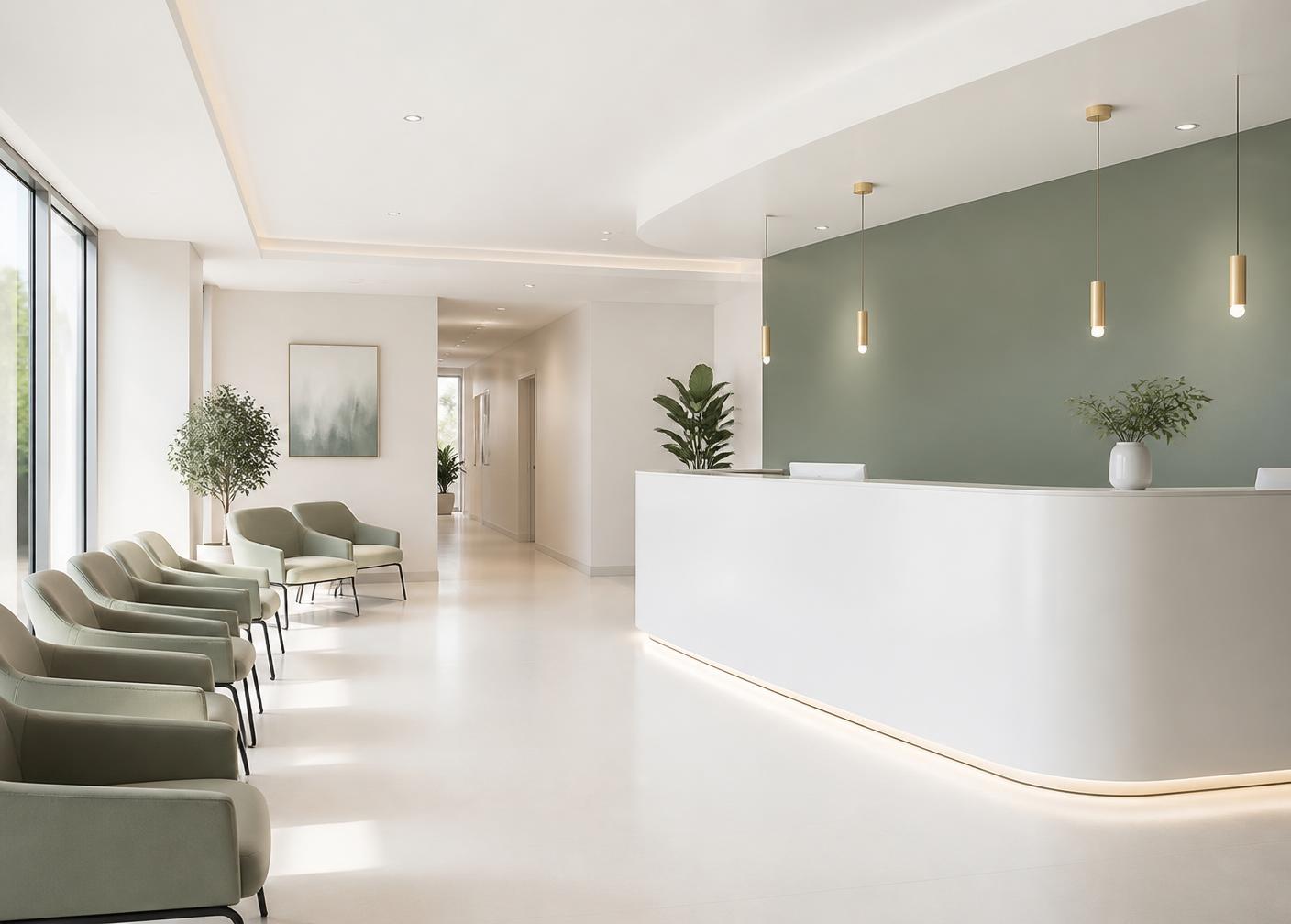 Spotless clinic reception and waiting area