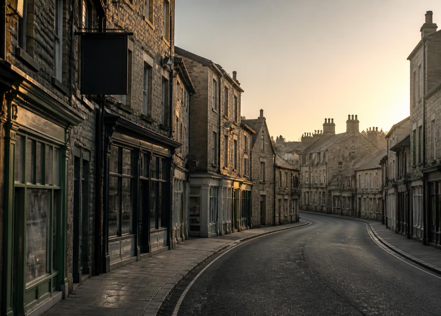 Yorkshire market town high street at golden hour